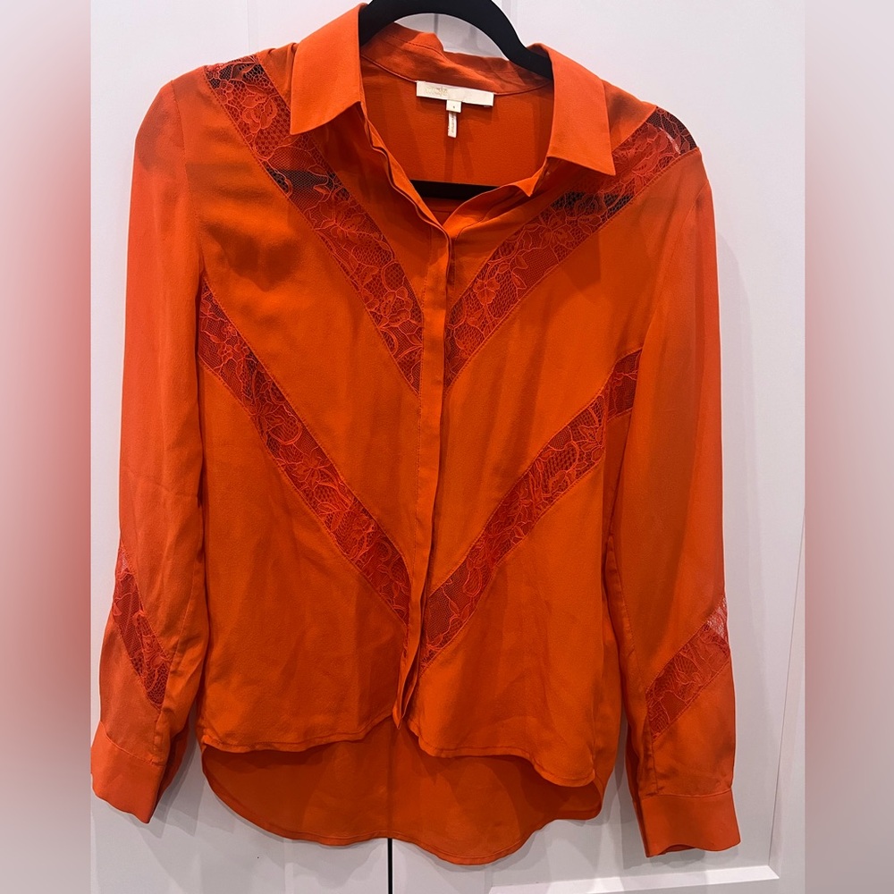 Maje Orange Silk top with lace detail